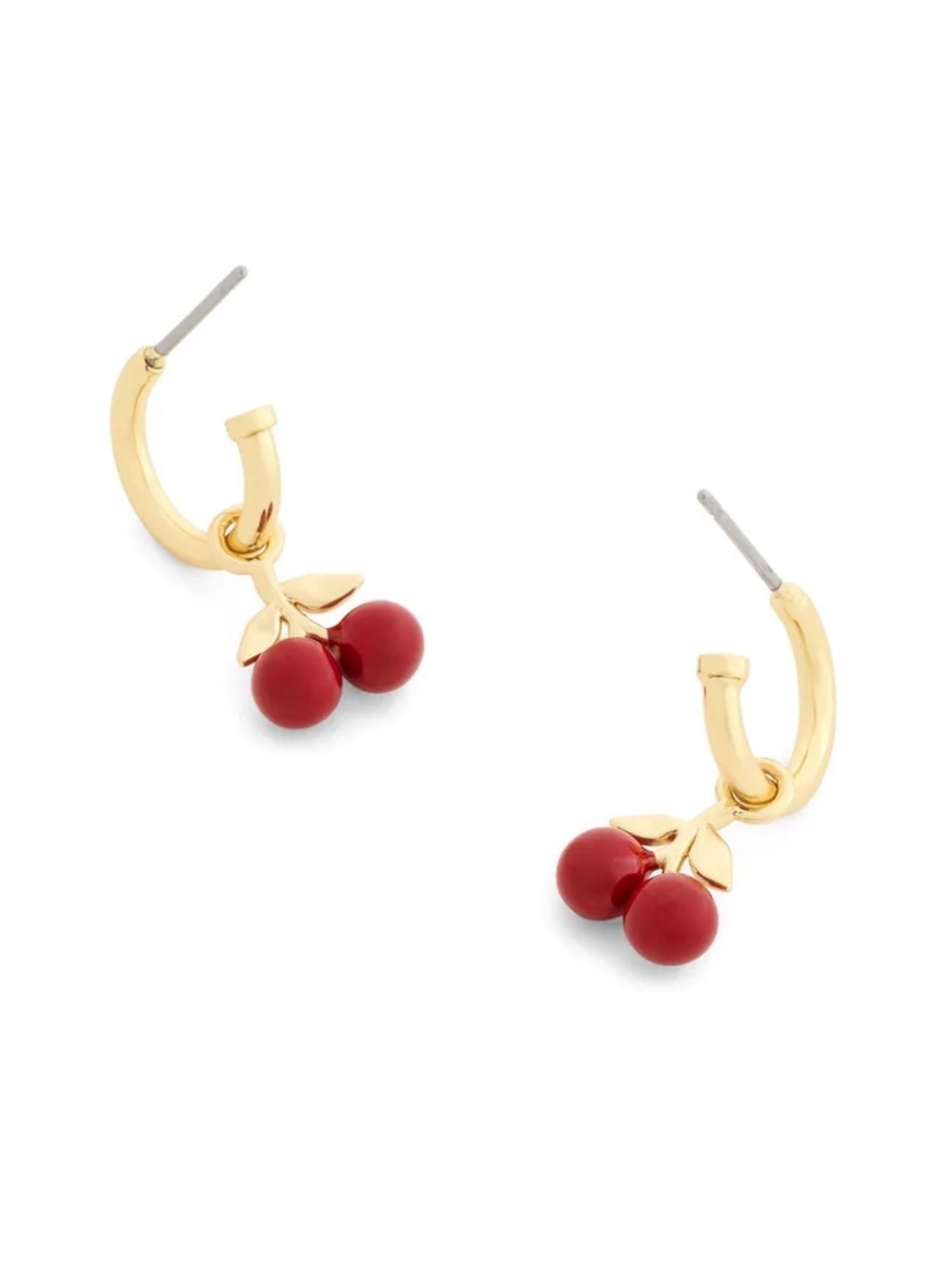 Coach Gold-Tone Cherry Hoop Earrings with Red Enamel Charms - Picture 3 of 4
